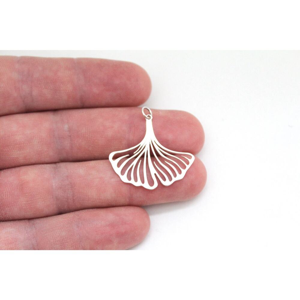 Sterling Silver Openwork Ginkgo Leaf Charm, Silver Openwork Ginkgo Pendant View 2